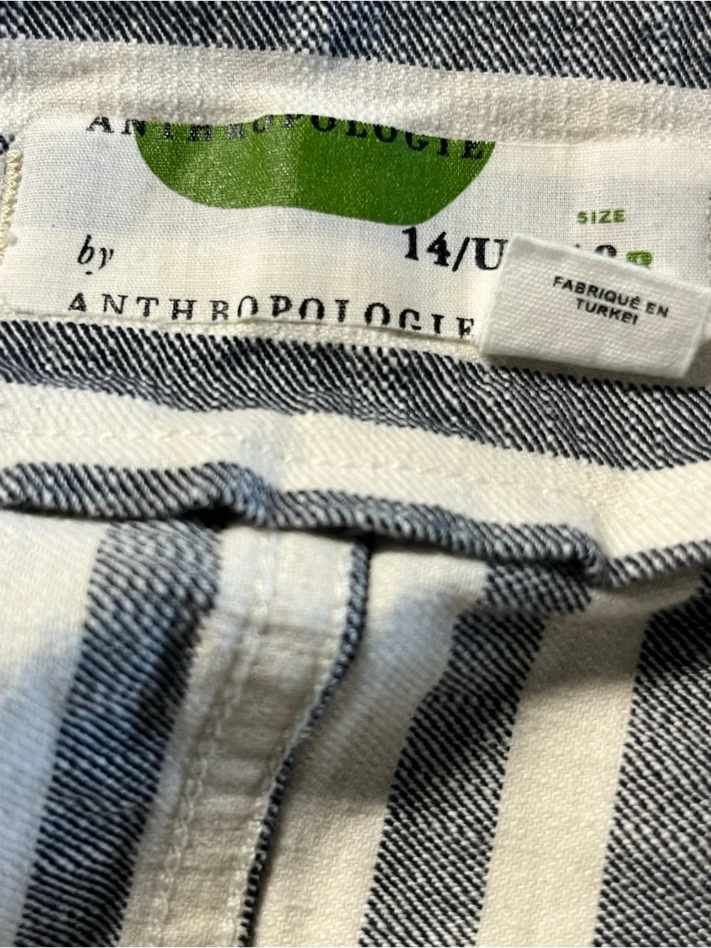 Anthropologie Navy and White Vertical Stripe Wrap Pencil Skirt
